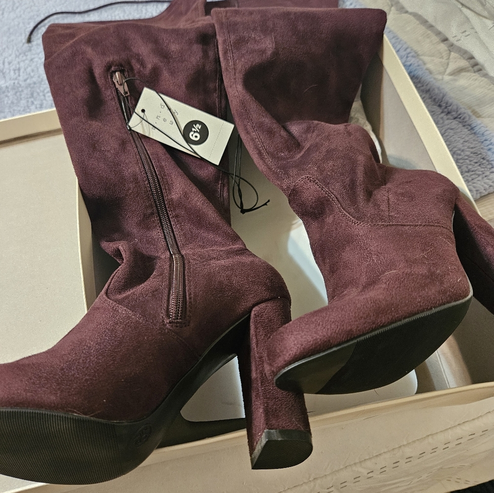 NWT a new day Over the Knee Burgundy Boots Size 6.5